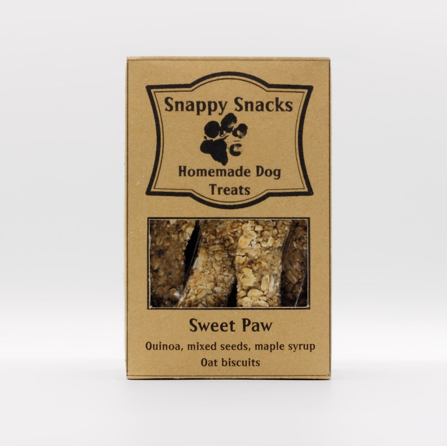 Sweet Paw Dog Treats, Quinoa, mixed seeds, maple syrup, oat biscuits
