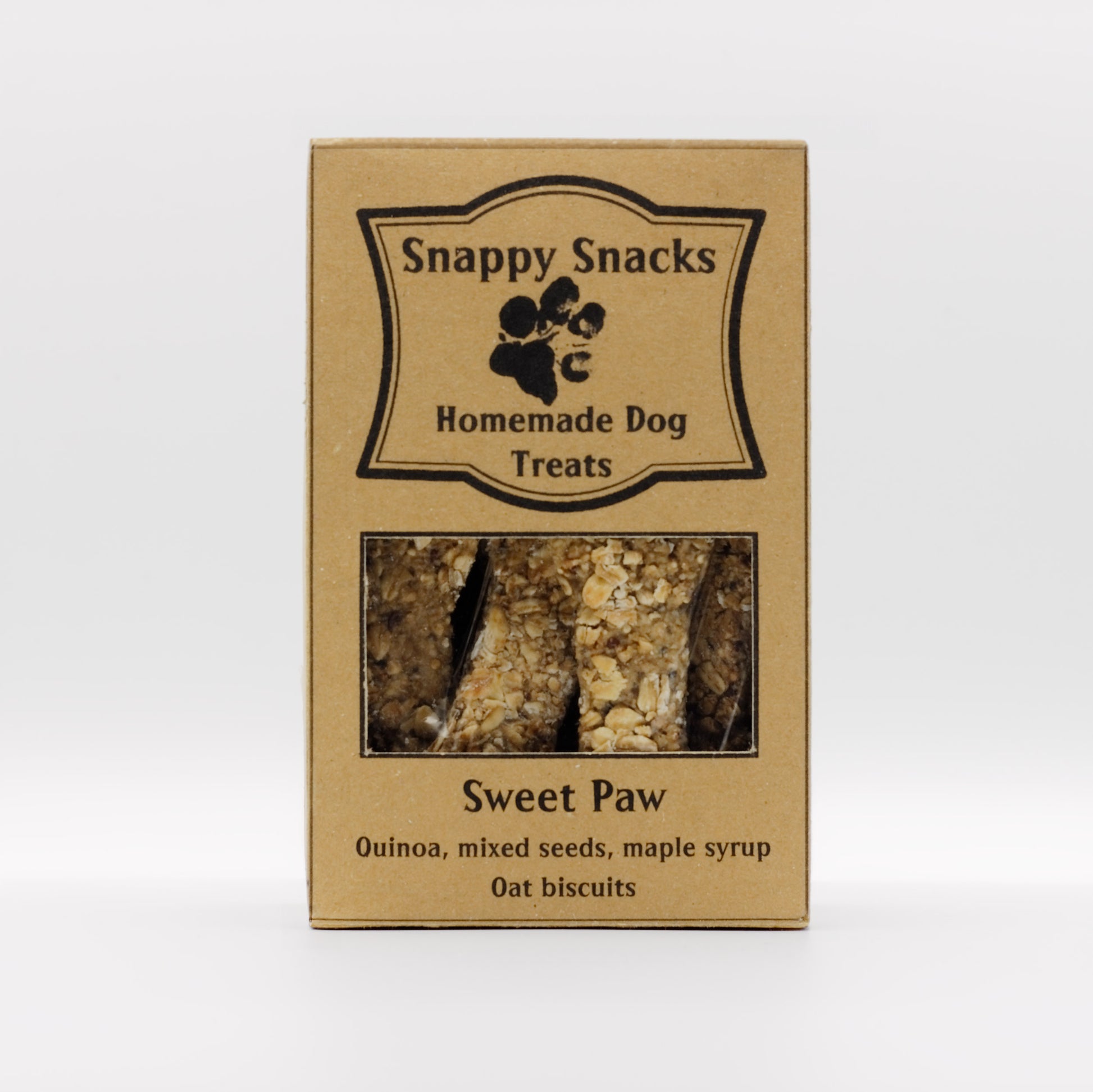 Sweet Paw Dog Treats, Quinoa, mixed seeds, maple syrup, oat biscuits